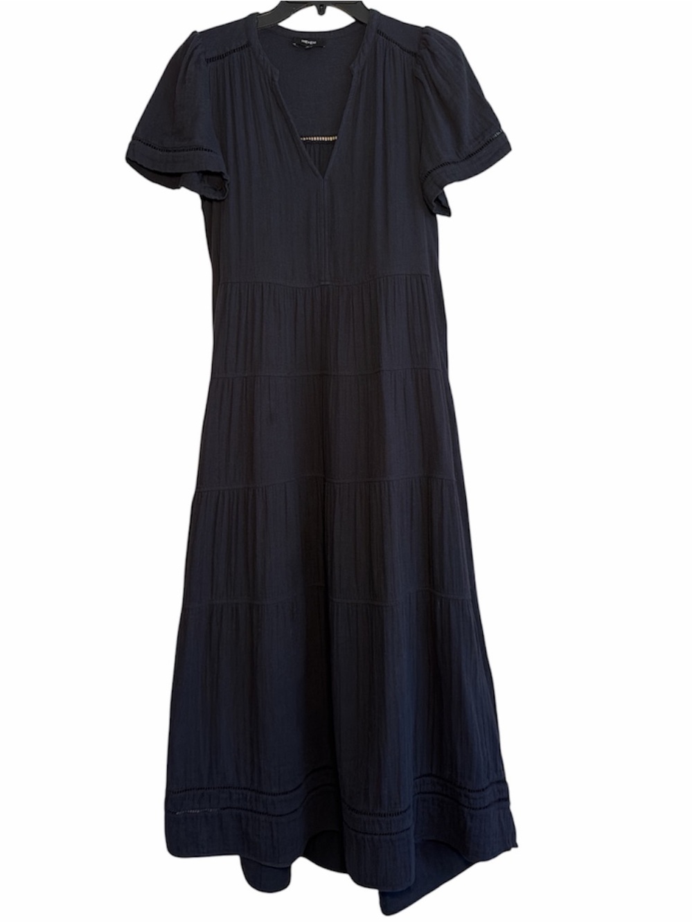 ME+EM Black Cotton Gauze Ladder Stitch Detail Maxi Dress Size 2